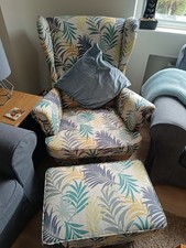 Ikea Wingback Chair And Footstool. Including Matching Throw Pillows.