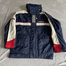 Henri Lloyd Sailing Jacket Mens Medium Large Blue White Red Vintage Hooded