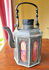 Chinese Pewter Teapot With Hand Painted Glass Panels-305