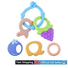 Natural Wood & Silicone Baby Chew Teething Toy Rings BPA-Free Sensory Chew Toys