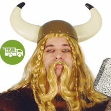 Gold Viking Helmet with Horns Vikings Fancy Dress Party Accessory