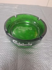 Carlsberg Green Glass Ashtray with Logo Good Condition Vintage