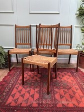 X 4 Mid Century Retro Teak Mogens Kold High Back Danish Paper Cord Dining Chairs