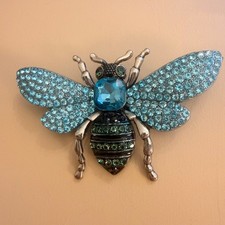 Bumble Bee Brooch Blue Crystal