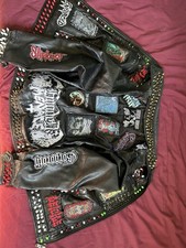 Faux Leather Battle Jacket With Spikes And Metal Patches (size Men’s Small)
