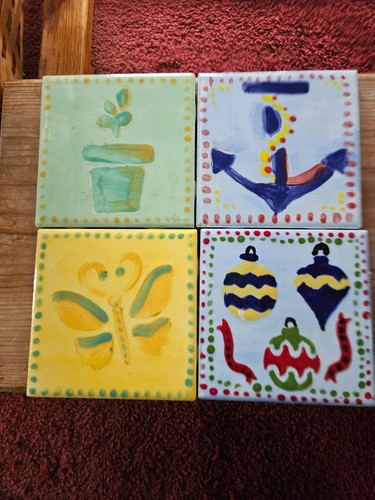 Hand painted ceramic coasters - hand,