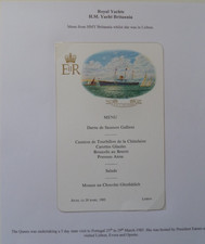 Royal Yacht HMY Britannia Menu whilst at Lisbon 1985 Queen Elizabeth II visit 