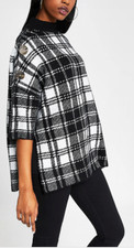River Island Womens Black Check High Neck Knitted Cape Jumper Size S-M - RRP £42