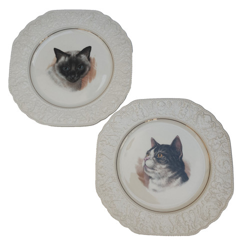 Pair vintage cat - vintage, plates