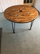 Unique Industrial Rustic Coffee Table Reclaimed Cable Reel on Hairpin Legs