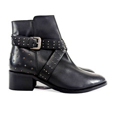 Steve Madden Leather Ankle Boots Studded Straps Buckle Block Heel Side Zip UK 6 