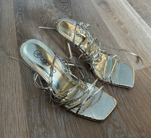 Boohoo gold strappy square toe