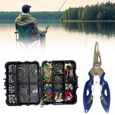 188 Set Sea Fishing Accessories Tackle Box Kit Set Jig-Hooks Swivels Clamp
