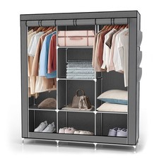 Folding Wardrobe 130x175x45 cm Fabric Wardrobe Canvas Camping Clothes Rail