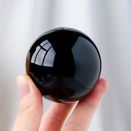 Natural black obsidian sphere - black,