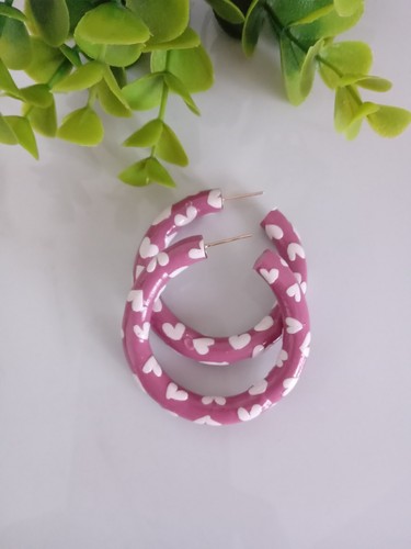 Pink heart hoop earrings - earrings, –