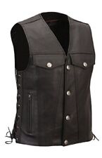 Mens Black Real Cowhide Leather Bikers Sleeveless Fashion Vest  Waistcoat Jacket