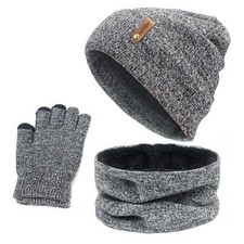 New Winter Warm Fleece Lined Knitted Beanie Hat Scarf Gloves Set for Women Men