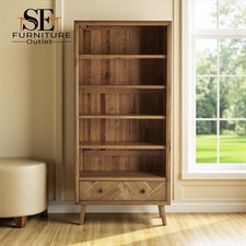 Brushed & Glazed Solid Oak Tall Bookcase, Parquet Range From Oak Furnitureland