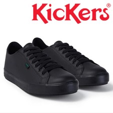 Kickers Boys Girls School Shoes Tovni Lacer Black Leather Senior Youth Sizes