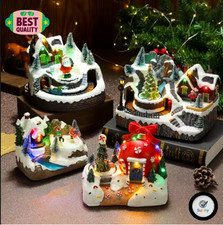 Christmas Village Scene Decoration Sledging Ornament LED Lighting Musical Decor