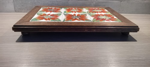 Vintage footed tiled tea - tiled, tray