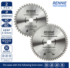 2Pc 250mm x 40T 60T x 30mm TCT Circular Wood Saw Blade Bosch Makita Dewalt Mitre