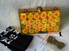Kurt Geiger Flower Box Perspex Clutch Bag Orange Immersed Daisies Eagle Head
