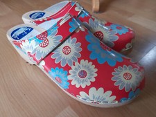 Holland Traditionals Clogs Wooden Red Floral Sz 5.5 Retro Festival 1970s Boho