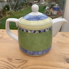 ROYAL DOULTON CARMINA FINE CHINA  GREEN / BLUE TEAPOT - 2 PINT - AS NEW