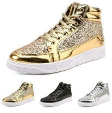Mode Mens High Top Sneakers Shoes Soft Comfy Sequin Shiny Breathable Casual 