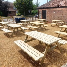 WOODEN PUB BENCH MITRED CORNER