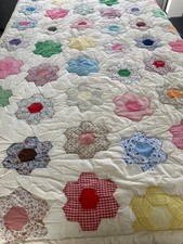 Vintage & Handmade Antique Double Quilt With Flowers