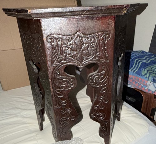 Carved wood hexagonal pedestal - hexagonal,