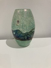 Mdina Studio Art Glass Turquoise Vase With Label & Signed On Base 16cm Tall