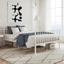 XINBEDEU Double Metal Bed Frame White Modern Style Under Bed Storage Boxed