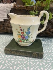 Vintage Crown Staffordshire Hollyhocks F12917 Hand Painted Cream Jug H 14cm 1920