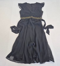 BETTY JACKSON Dress 14 Black Women's 100% Silk V-Neck Midi Elegant