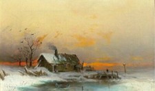 Winter picture with cabin - a, at