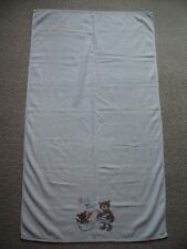 Vintage Retro Large Ivory White Teddy Bear Motif Bath Time Baby Towel 28" x 48"