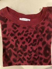 SANDRO Ladies Burgundy Leopard print Sweatshirt,  Size 1, Leather elbow patches 