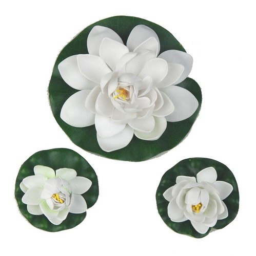 3pcs white artificial lotus - white,