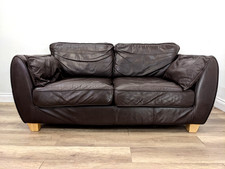 SOFA 2.5 Seater Dark Brown Leather Removable Cushions Wooden Legs Side Cushions