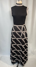Vintage Dress SIZE LARGE black silver Lurex sleeveless high neck 60s 70s