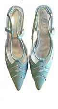 NIB VERO Turquoise Kid Leather Slingback Kitten Heels