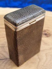 Vintage  brown lizard or leather like material, hard, flip top cigarette case 