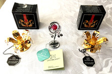 Swarovski Crystal A Pair of Strass 24k Gold Plated Candlesticks+Crystocraft Rose