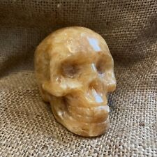 LARGE Orange Honey Calcite Rock Crystal SKULL Natural Polished Gemstone Carving