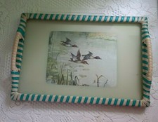 Retro Tray Glass Top with Flying Ducks Picture Mid Century Tray