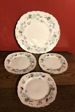 COLCLOUGH LINDEN VINTAGE BONE CHINA CAKE PLATE & 3 SIDE PLATES